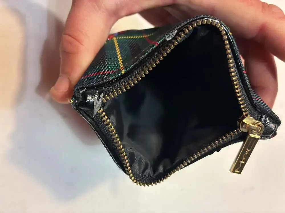 MAC Cosmetics Tartan Plaid Cosmetic Makeup Zipper Pouch with Crest